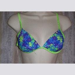 New Blue Floral Green Trim Underwire Bikini Swim Top 7