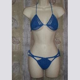 New Blue Hand Crocheted Triangle Top Tiny Bikini Medium