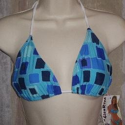 NWT Chica Rica Blue Sq Print Triangle Bikini Swim Top L