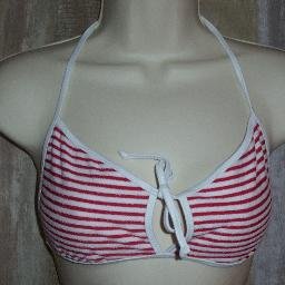 New JLO J Lo Red & White Strip Halter Bikini Swim Top 9