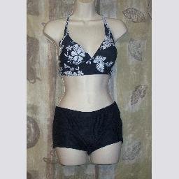 NWT Christina 2 pc.Black White Halter w Boy Shorts 10