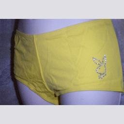NWT Playboy Yellow Boy Shorts w Beaded Bunny on Hip L