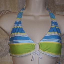 NWT Surfside Striped Aqua Halter Bikini Top Swim Top L