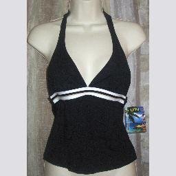 NWT Sun Blush Black w strips Tankini Size 10