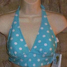 NWT Hobie Blue white polka dot Halter Bikini Swim Top M