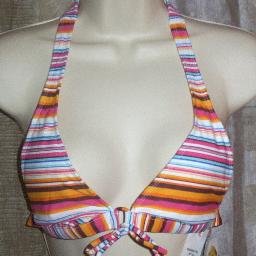 NWT Hobie Multi Color Striped Halter Bikini Swim Top M