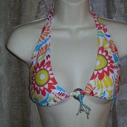 NWT Xhilaration White Floral Print Halter Bikini Top L