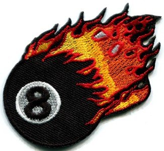 Flaming eight ball biker pool retro snooker applique iron-on patch S-268
