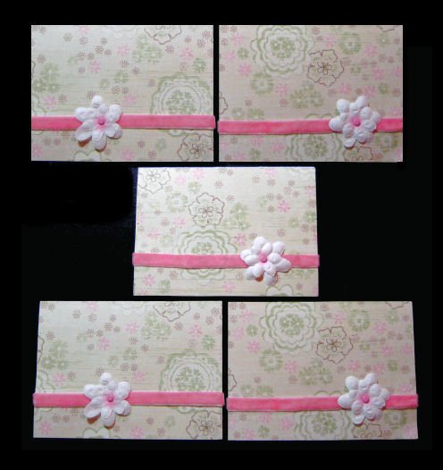 Five 5 Handmade Cards Card Pink and Green Motif