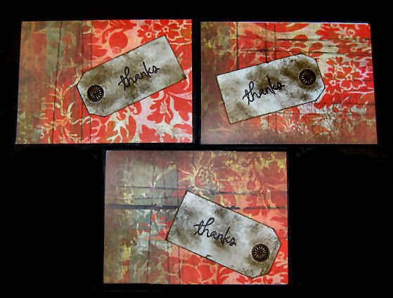 Three 3 Handmade Cards Hand Painted Red