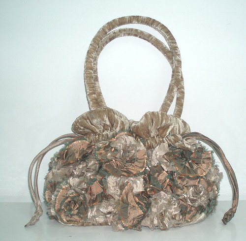 Velvet Handmade Swirl Flower Drawstring Handbag / Purse