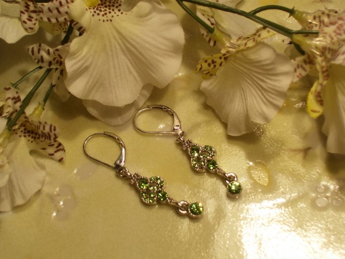 Silver and Green Crystal Chandelier Earrings-18292