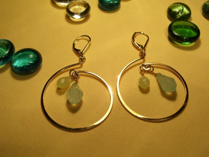 Gold aqua earrings-23113