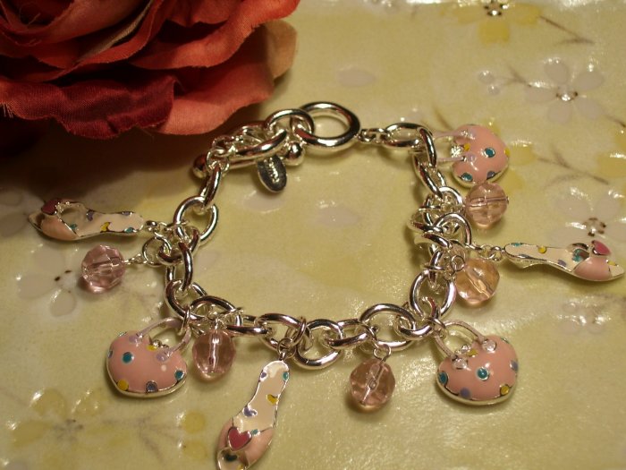 Silver pink slipper charm bracelet-27167