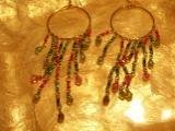 Beaded pink blue green gold dangling earrings-25579