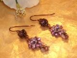 Brass beaded pink dangling earrings-40325