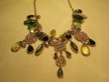 Gold Necklace with Green Crystals-75078