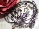 Grey Leather w/ crystal beadswrap bracelet-82320