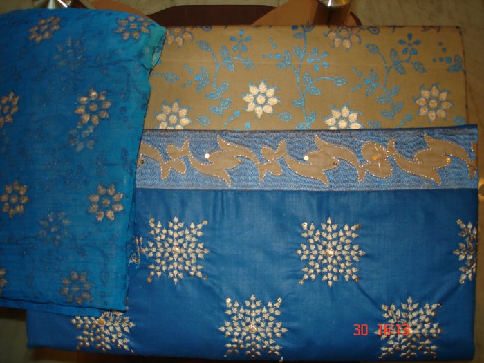 T-305: Blue Salwar Kameez Cotton Fabric with Embroidery