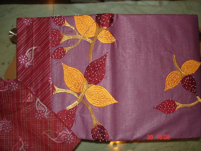 T-298: Violet Salwar Kameez Cotton Fabric with Floral Embroidery