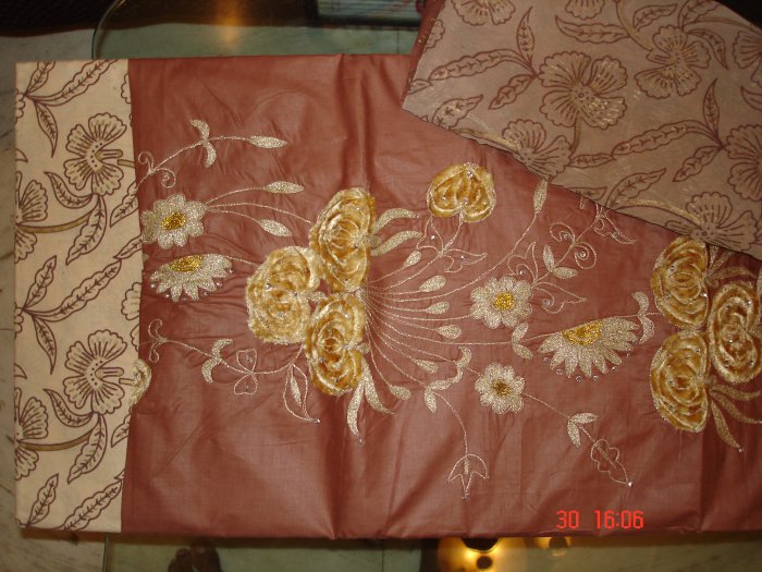 T-317: Salwar Kameez Cotton Fabric with Velvet Applique Work