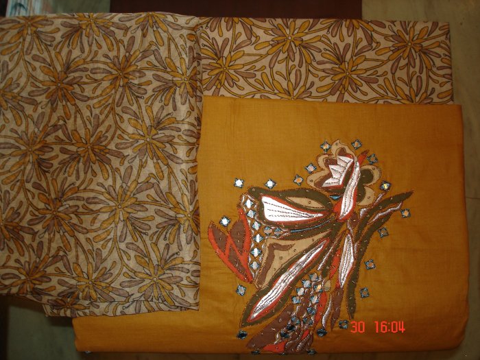 T-303: Salwar Kameez Cotton Fabric with Leather Work