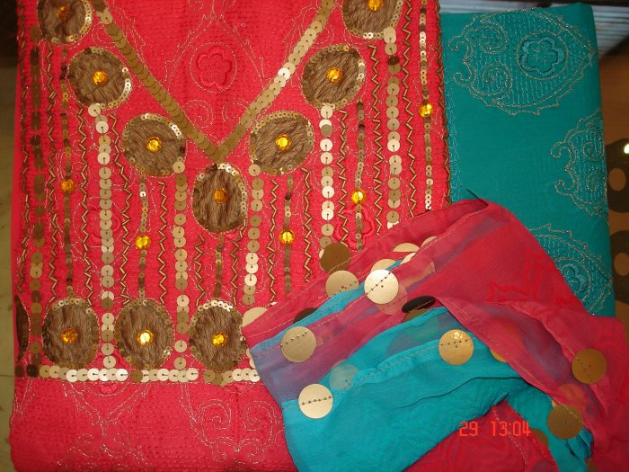 T-295: Salwar Kameez Cotton Fabric with Antique Leather Work