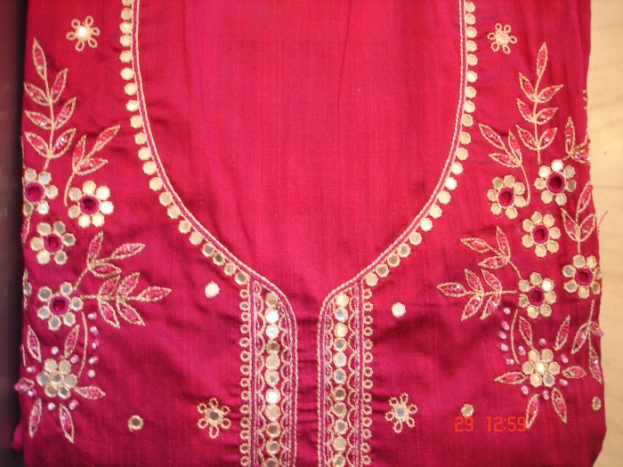 T-268: Salwar Kameez Cotton Silk with Floral Embroidery