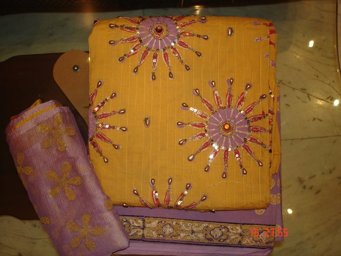 T-206 - Salwar Kameez Cotton Fabric with Sequence and Bead Work