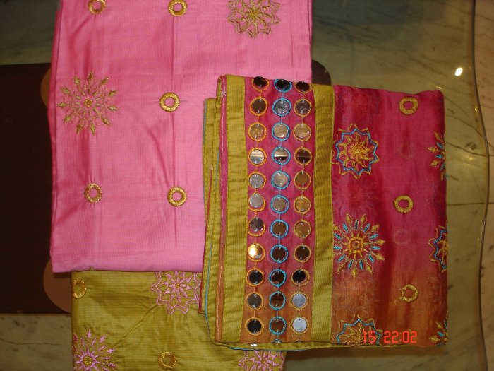 T-046: Semi Silk Fabric with embrodiery and heavy duppatta