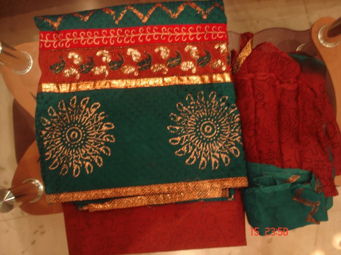 T-386: Cotton Salwar Kameez Fabric with Sequence Work
