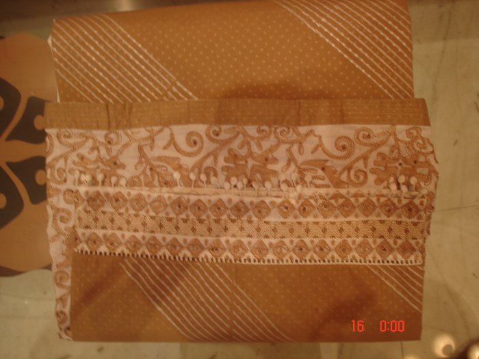 T-382: Light Brown cotton Salwar Kameez Fabric with work on bottom of Kameez & Salwar.