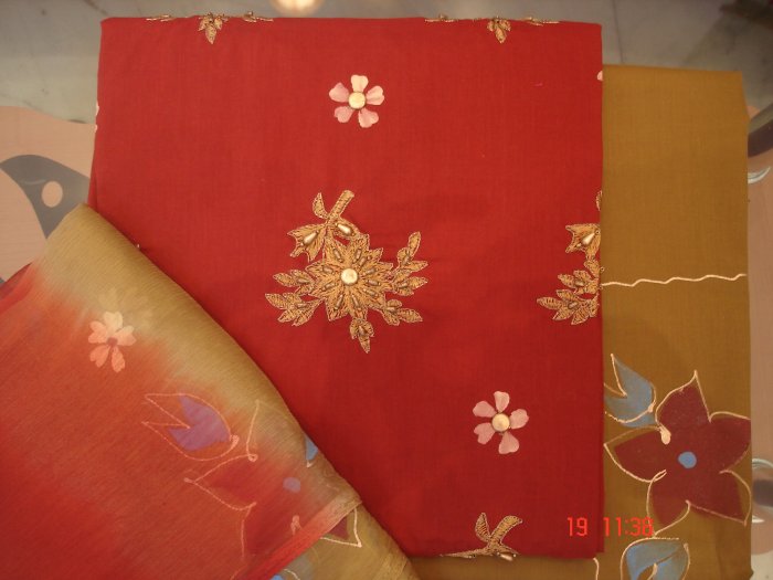 T-133: Printed Salwar and Cotton Kameez with Embroidery & Bead Work