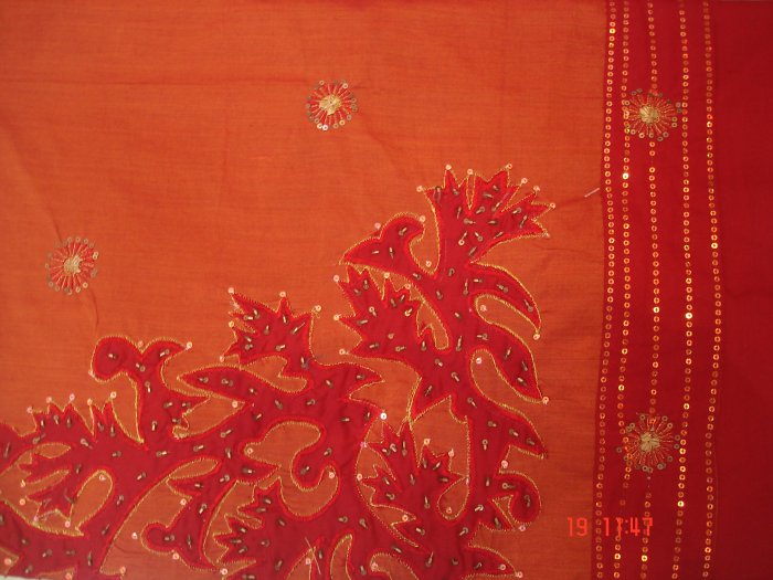 T-301: Red Poly Cotton Kameez with patch work