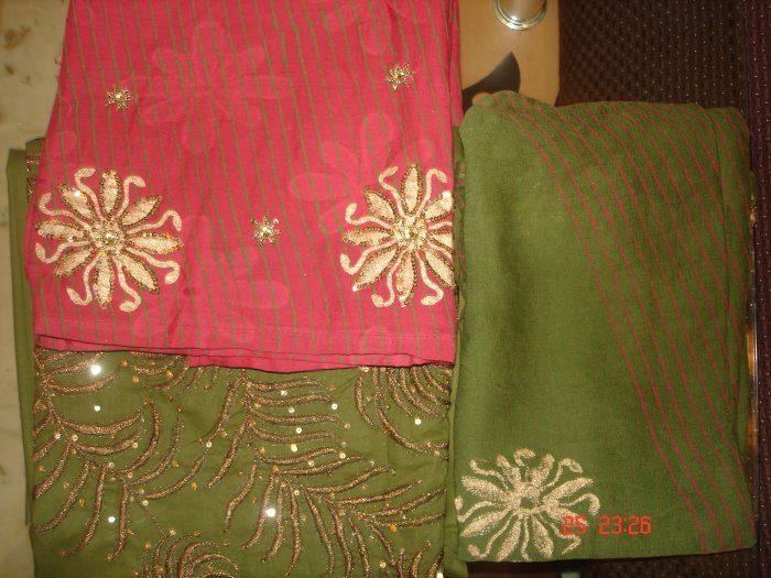 T-401: Copper Color embroidery and sequence work on Green Salwar