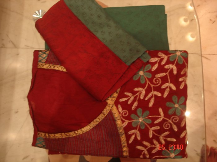 T-396: Salwar Kameez with Floral Design Thread work with printed Dupatta