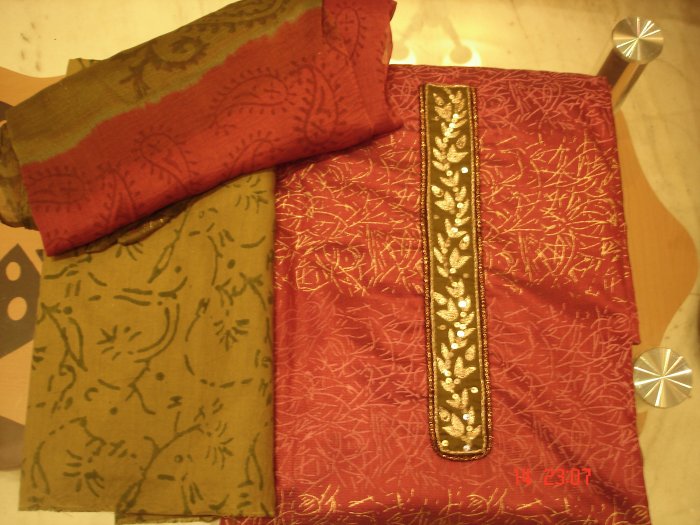 T-419: Semi Silk Pink Kameez with embroidered borders