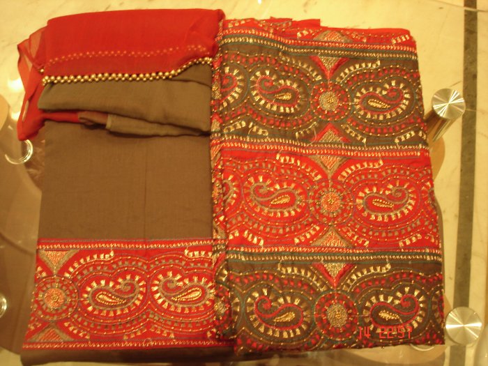 T-435: Kameez with heavy beads and emboridery work along with matching Dupatta and Salwar