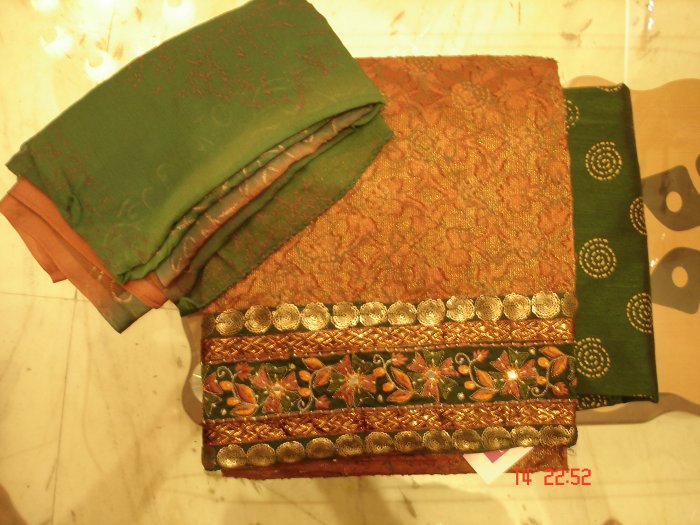 T-432: Metallic Silk Kameez with printed Cotton Silk Salwar