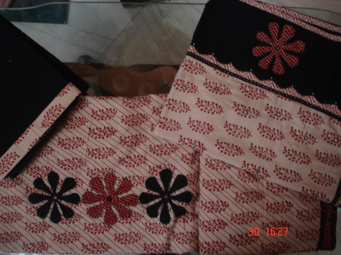 T-428: Biege with Maroon Block Print Salwar Suit