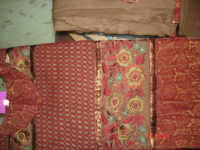 T-477: Readymade Maroon Brocade Suit with embrodery and crochet work