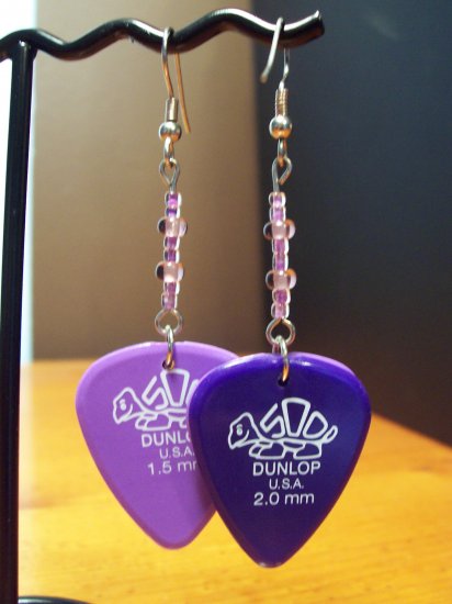 Guitar Pick Earrings- Double Sided Turtles- Purple Shades