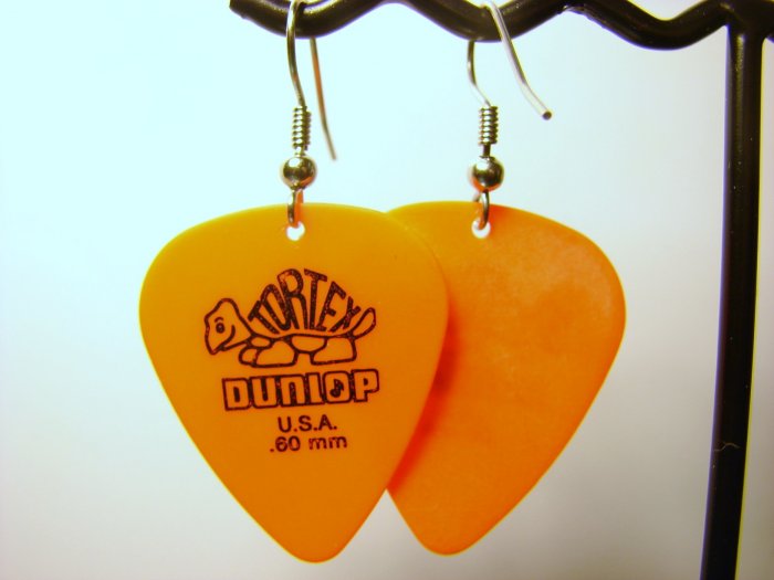 Guitar Pick Earrings- Simple Turtle- Orange