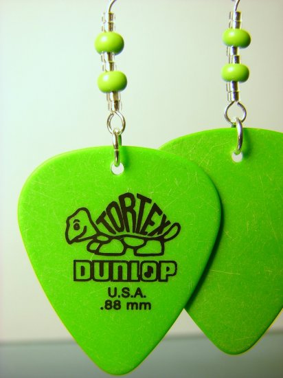 Guitar Pick Earrings- Beaded Turtle- Green