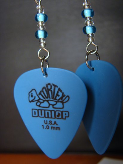 Guitar Pick Earrings- Beaded Turtle- Blue