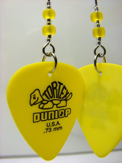 Guitar Pick Earrings- Beaded Turtle- Yellow