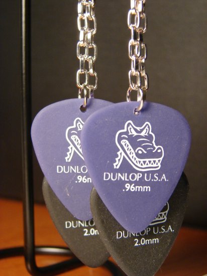 Guitar Pick Earrings- Double Strand Gators- Black and Purple