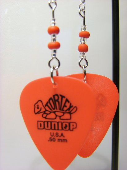 Guitar Pick Earring- Beaded Turtle- Red