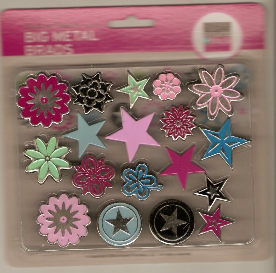 Around The Block Big Metal Brads Stars & Flowers #634