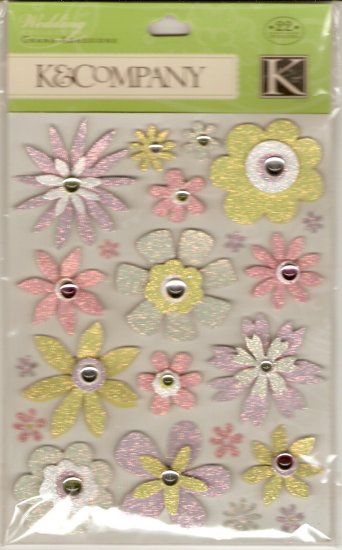 K & Company Grand Adhesions Wedding Multi Color Glitter Flowers #914